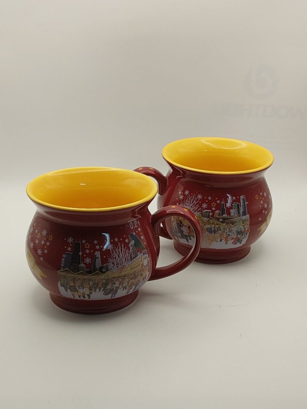 Christkindlmarket Chicago 2017 Collectible Red & Yellow Ceramic Cups Set Of 2
